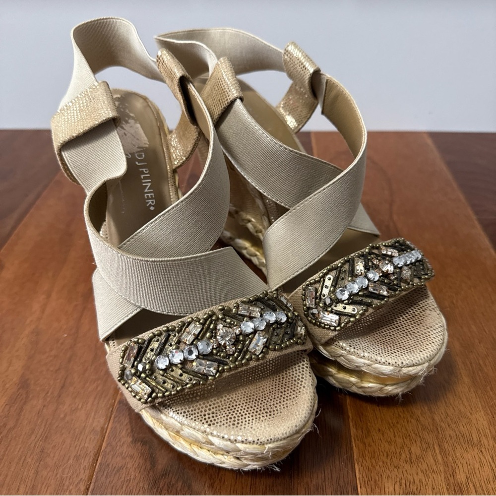 Donald J Pliner Women's Size 8 Gold  Metallic Cork Wedge Platform Heels Sandals